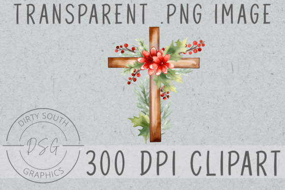 Watercolor Winter Christian Wood Cross Illustrations